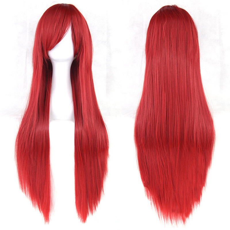 Peluca de anime Cosplay color Pelo Largo recto 80cm oblicuo flequillo pelucas Ventas Directas la fábrica