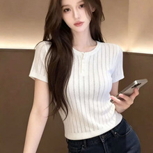 韩系圆领镂空针织短袖女夏2026新款独特漂亮薄款针织衫设计感上衣