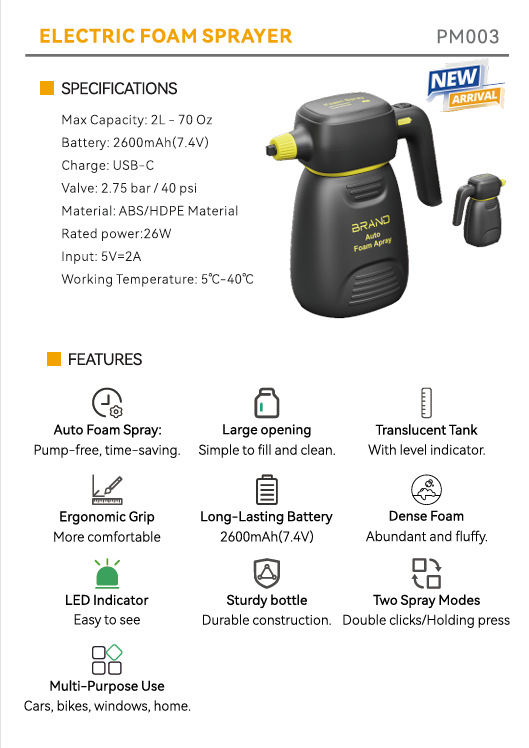 2026 New High-End Electric Foam Spray Bottle for Car Washing, Rechargeable Pressurized Pa Bottle, Air Pressure Type Electric Spray Bottle for Car Washing