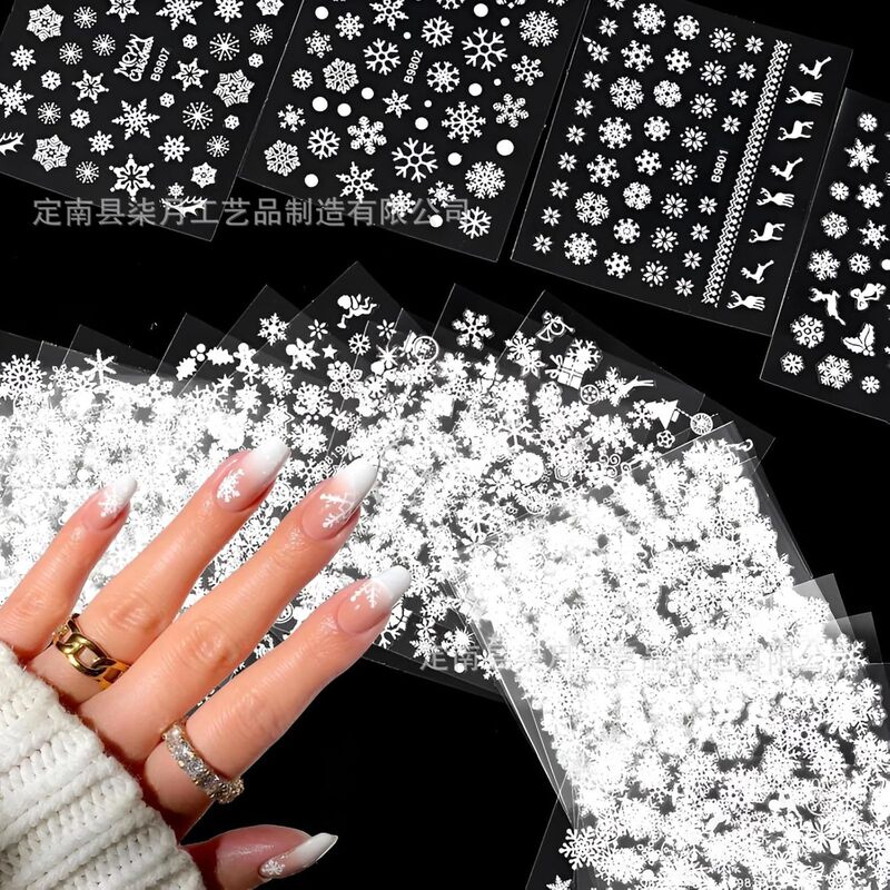 Winter Ins Style Cut Out White Snowflake Nail Art Stickers Christmas Snowman Elk Nail Stickers 30 Sets