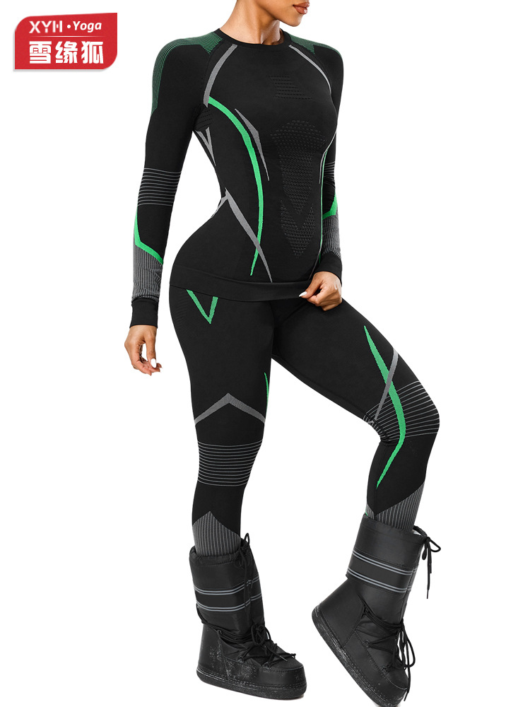 Otoño y invierno al aire libre ropa de esquí seca rápida ropa interior de mujer deportiva transpiración absorción de humedad eliminación de sudor compresión calentamiento seco rápido conjunto