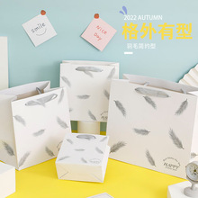 白色羽毛礼袋品珠宝饰品手提袋服装店购物袋简约风纸袋伴手礼袋子