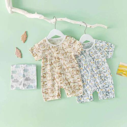 Baby jumpsuits summer short-sleeved men's and women's baby clothes newborn baby clothes summer crawl clothes thin outdoor clothes