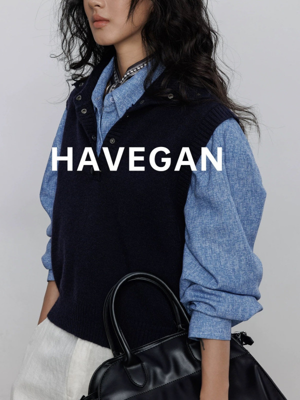 与间HAVEGAN/秋季翻领无袖针织马甲女软糯外穿毛衣背心慵懒上衣|undefined