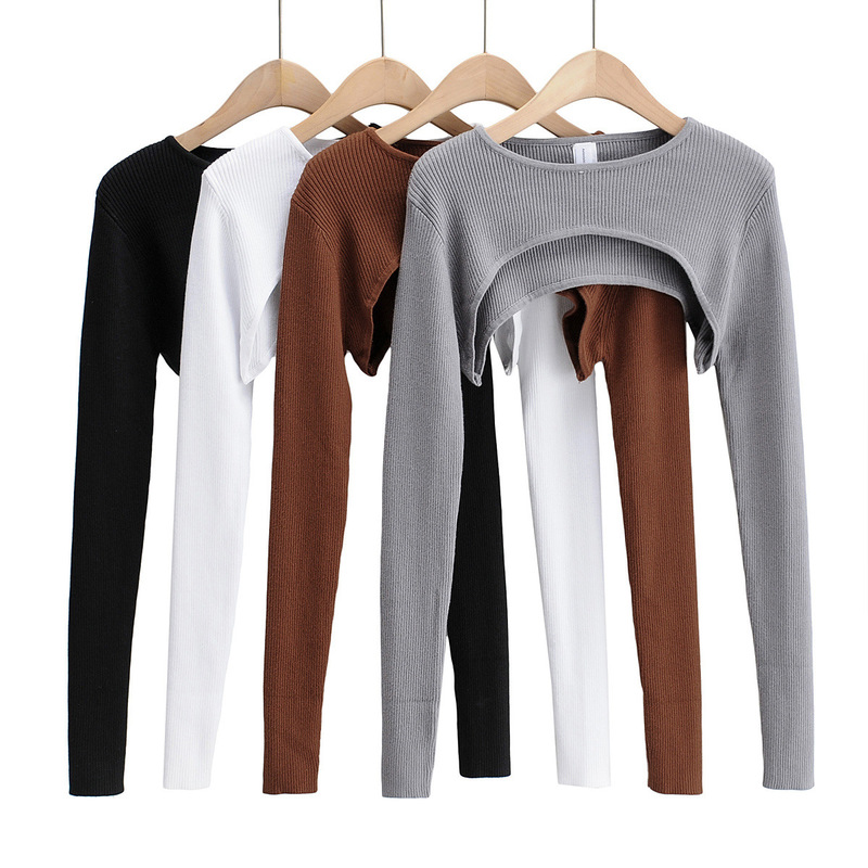 European and American Autumn and Winter New Long-Sleeved Knitwears, Ultra-Short Shawl-Style Elastic Slim Sleeves, Woolen Fashion Shoulder-Protecting Knitwears