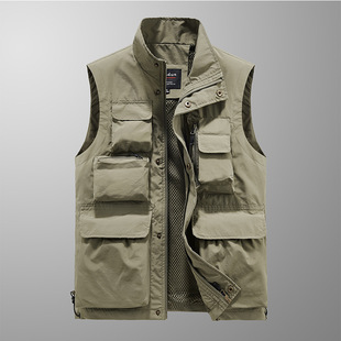 Men's Multi-Pocket Workwear Vest Summer Thin Outdoor Loose Fishing Director Photography Function Vest Vest