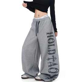 跨境美式街舞爵士舞裤子女抽绳跳舞印花卫裤嘻哈宽松休闲运动裤女