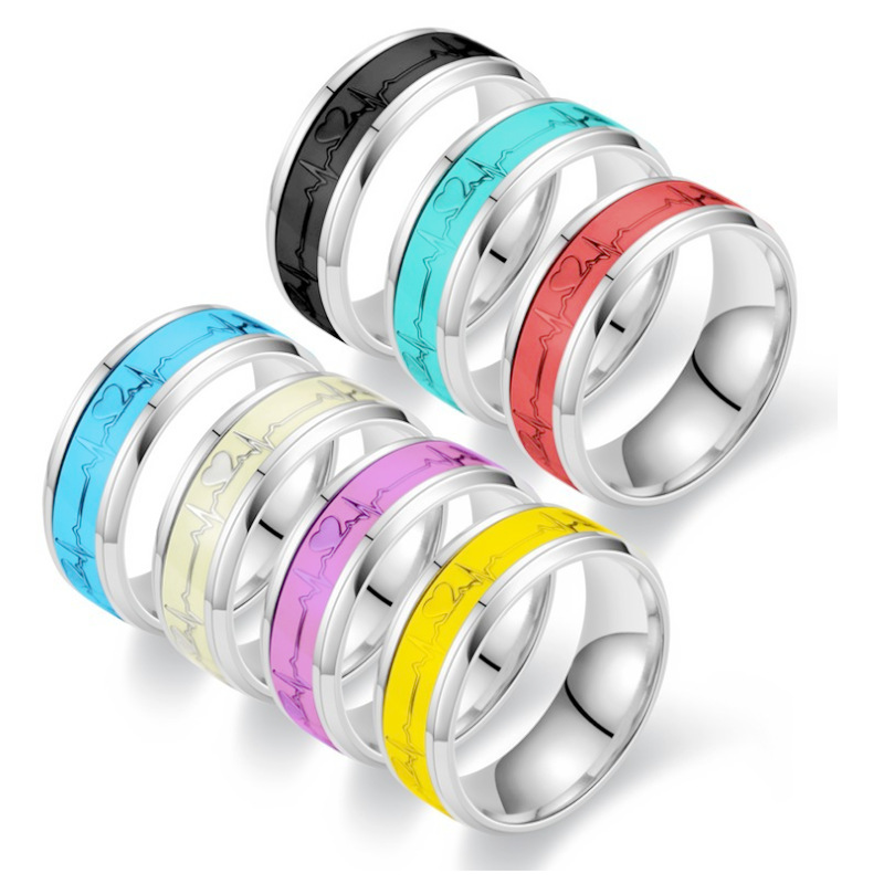 Real Gold Plated Plating Material Rings Classification Real Gold Plated 201 Stainless Steel PVD Coated Electrocardiogram Waterproof Non Tarnish Fashion Rings For Unisex