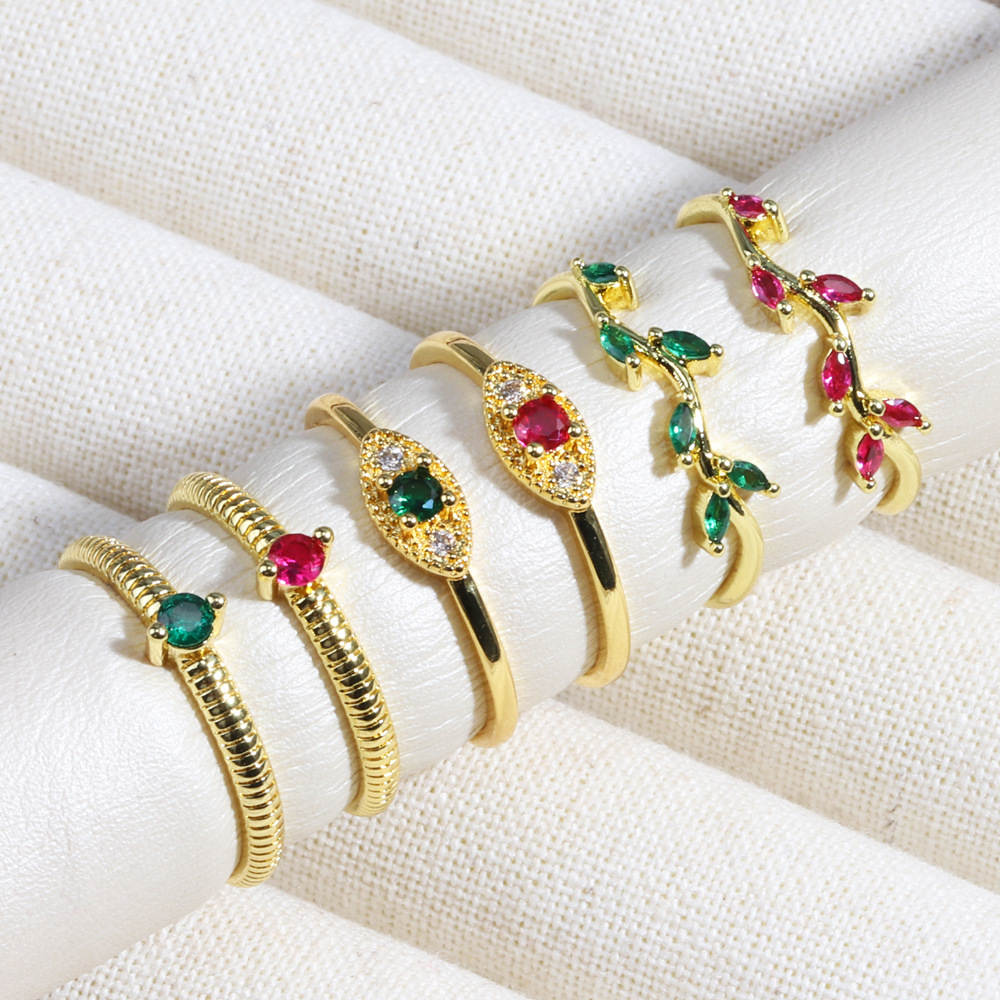 Plating, Inlay Design Brass 18K Gold Plated Plating Inlay Solid Color Zircon Open Rings
