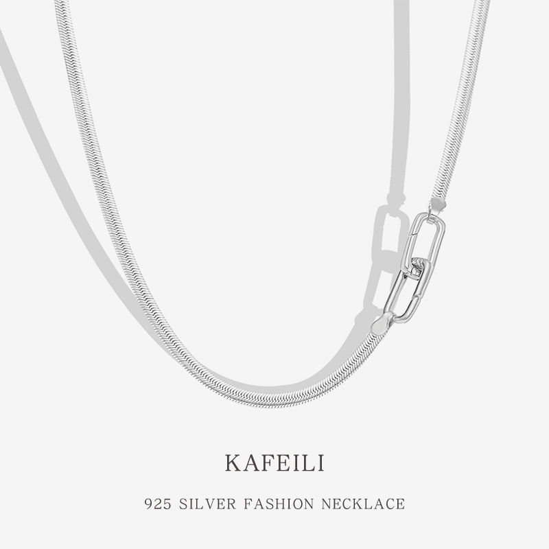 Ilon suyagidan yasalgan zanjirli marjon, 925 sterling kumush, koreyscha minimalist dizayn, qatlamli, ko'p qirrali qisqich, yalang'och zanjir, o'mrov suyagi zanjiri, kumush taqinchoqlar.