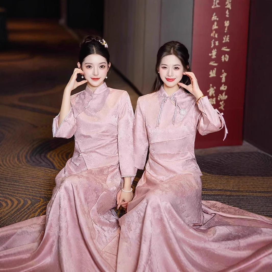 新中式伴娘服女2025新款闺蜜姐妹团香槟色高级感平时可穿订婚礼服