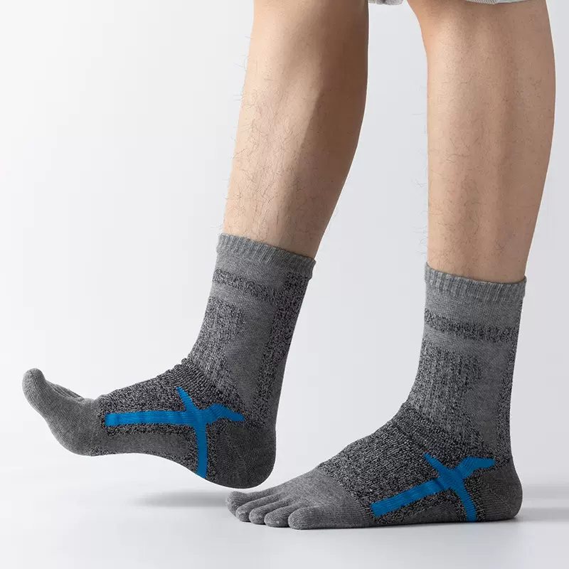 户外运动五指袜男士高筒秋冬保暖分趾袜加厚毛巾底登山跑步运动袜