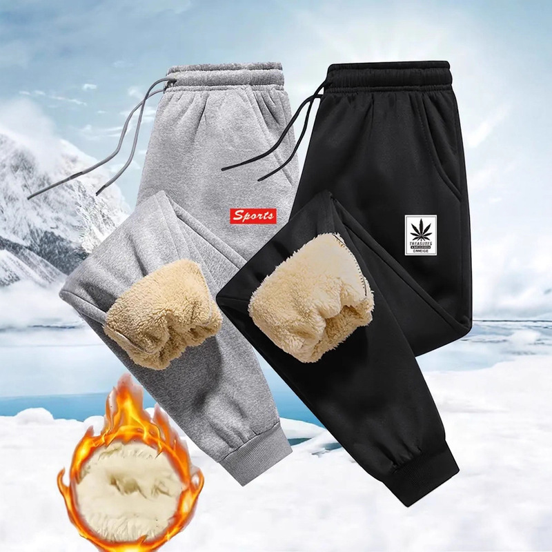 Cross-Border European Size Men's Fleece-Lined Winter Jogger Pants - Warm Thick Casual Sweatpants with Drawstring Waistband