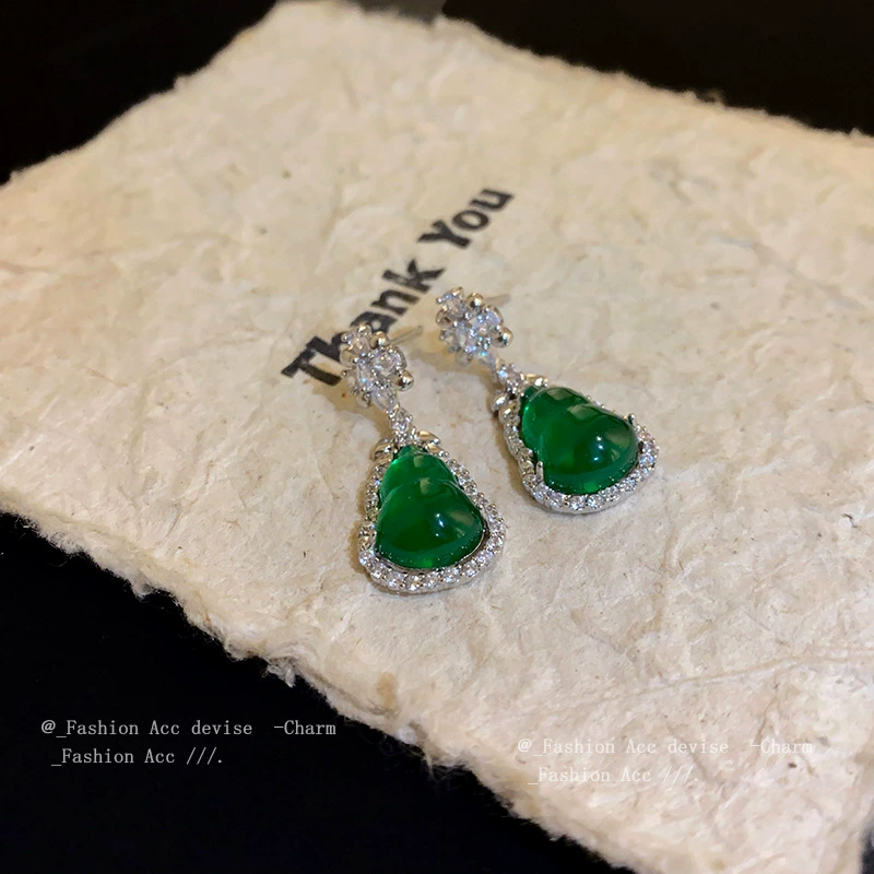 Серебряная игла, цирконий, серьги, китайский стиль, лёгкая роскошь, стиль высокого качества