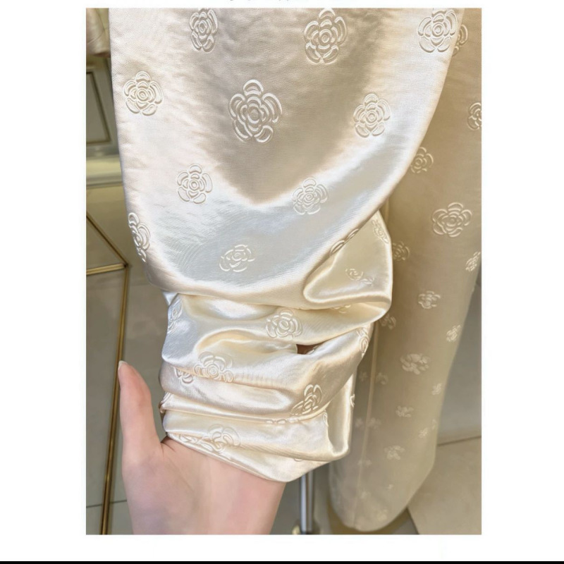新しい中国風の多用途椿ストレートパンツ夏ジャカードサテンドレープワイドレッグパンツ高貴な女性のパンツ|undefined