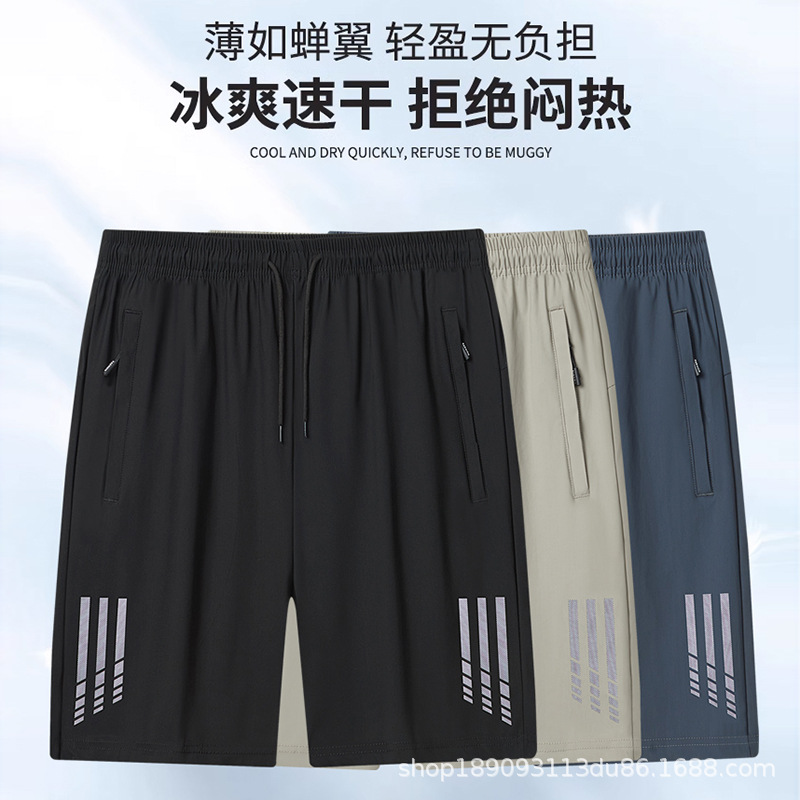 Southeast Asia Cross-Border Ice Silk High-Elastic Shorts Men's Summer Casual Sports Quick-Drying Five-Point Pants Men's Large Size Beach Pants