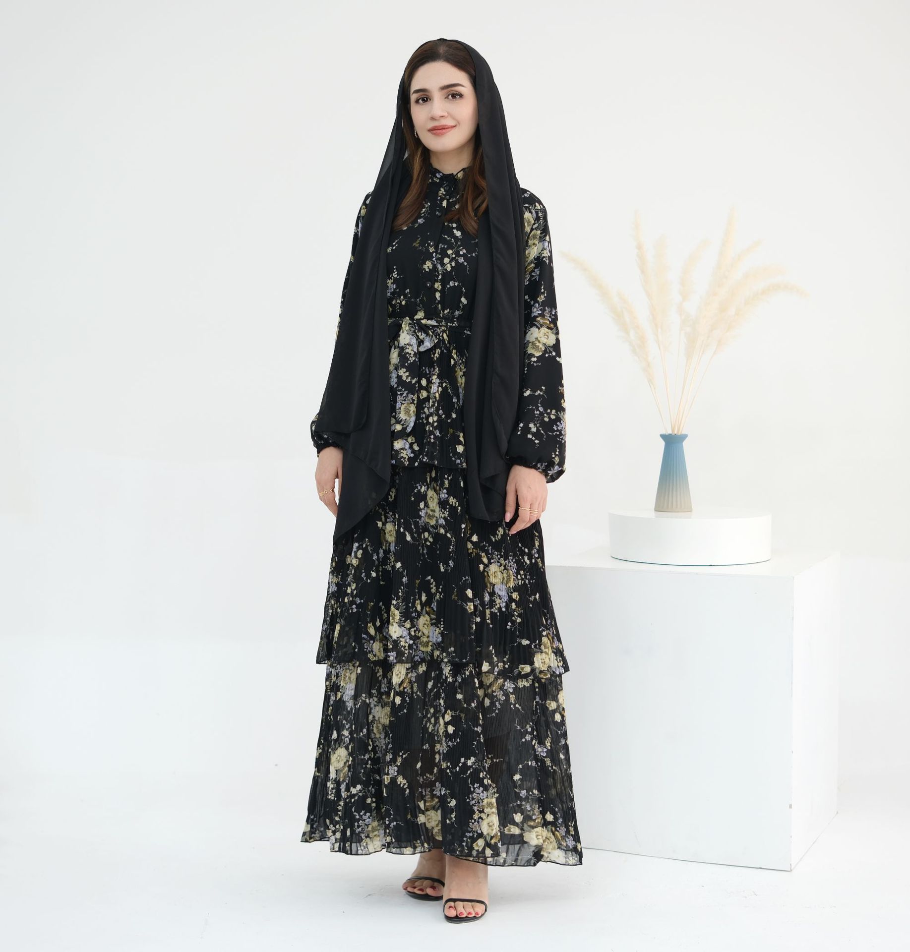 2025Loriya AliExpress Vestido estampado puro europeo y americano Falda larga con estampado de cintura hasta el tobillo LR747 image 10