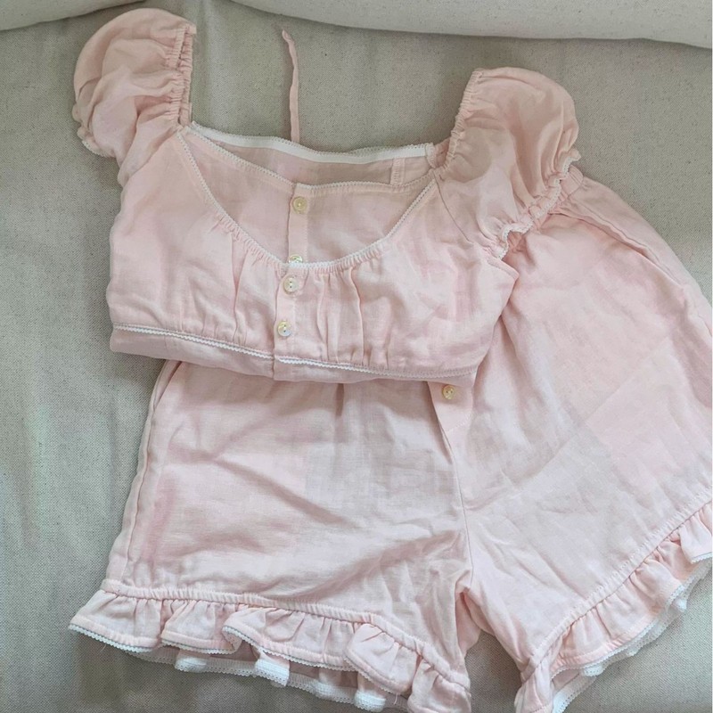粉色芭蕾风短袖睡衣女夏季纯欲风甜美纯欲蕾丝花边家居服短裤套装|undefined