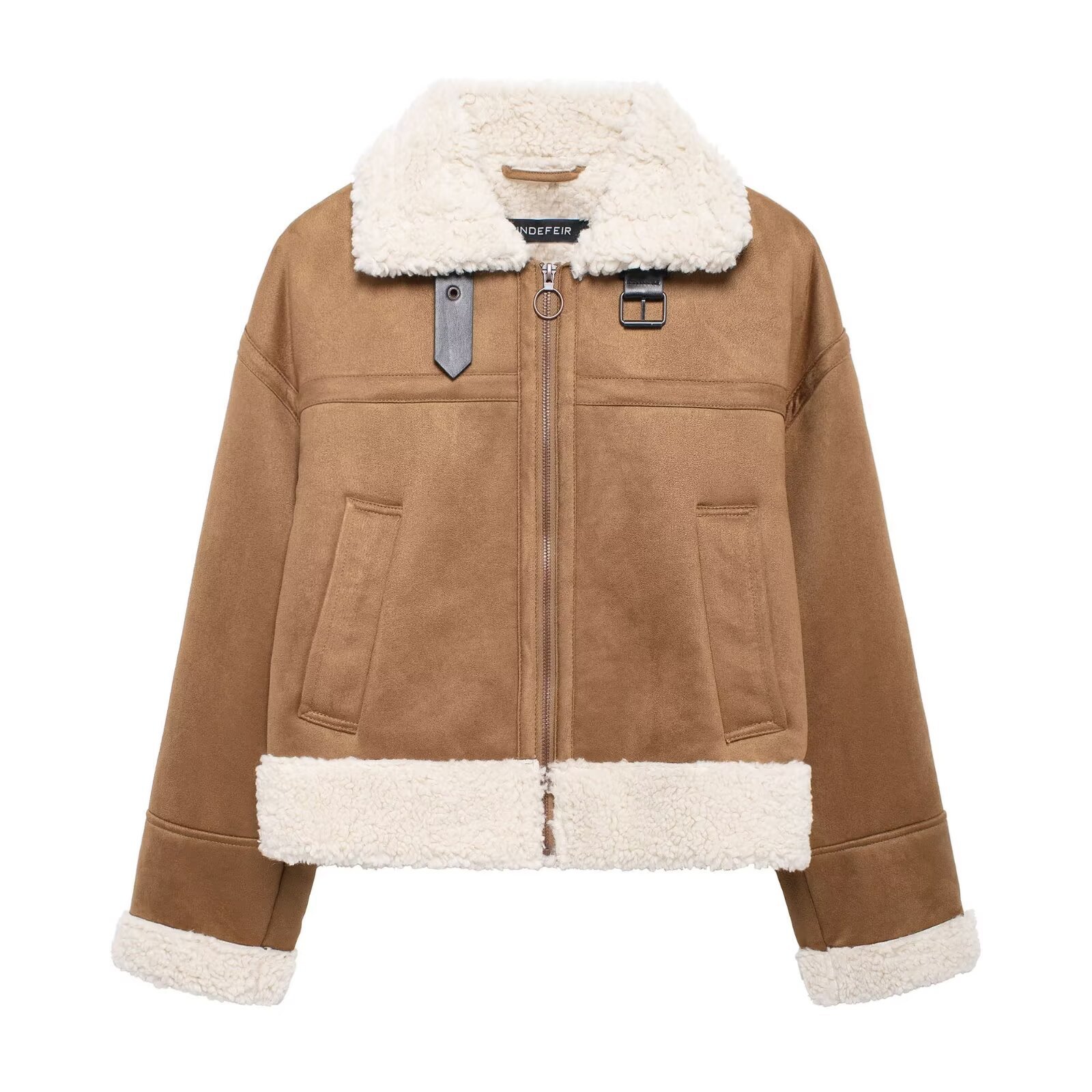 Europa y los Estados Unidos al por mayor transfronterizo 2024 otoño y invierno nuevo tipo de piel en una chaqueta de doble cara chaqueta corta retro chaqueta corta mujer
