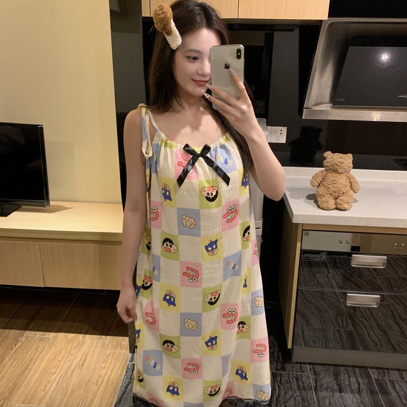 Transfronterizo al por mayor Yunduo Cinta de algodón Almohadilla fija para el pecho Eslinga con cuello en V Camisón de mujer Pijamas de estilo dulce sexy para mujer