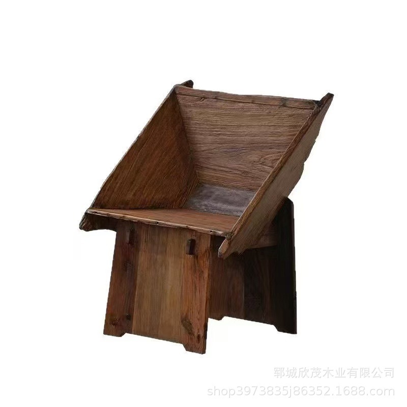 跨境诧寂风实木休闲椅民宿靠背板凳复古老榆木异形餐椅庭院咖啡|undefined