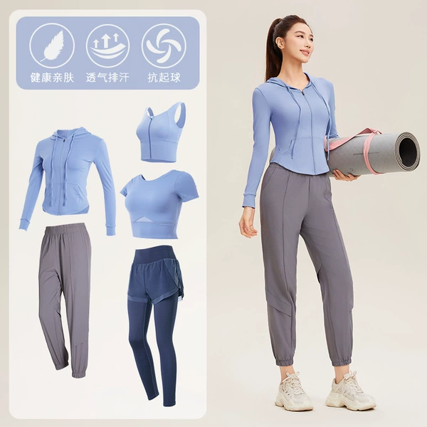 [Short sleeves] Light blue+light gray five -piece TC34440