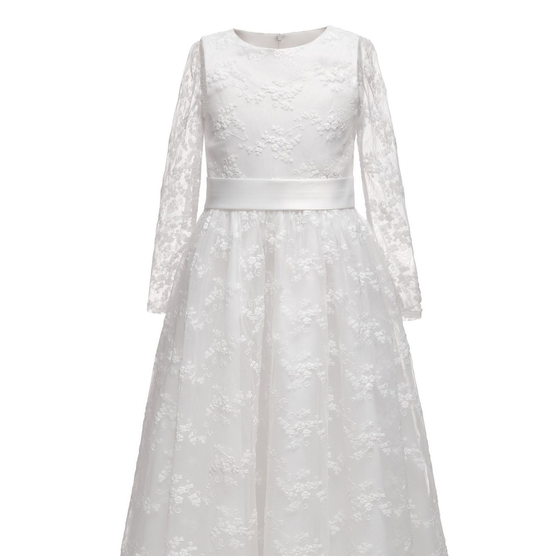 Nuevo Comercio exterior transfronterizo vestido de novia para niños cuello redondo hombro encaje manga larga cumpleaños rendimiento flor ropa para niños vestido pequeño