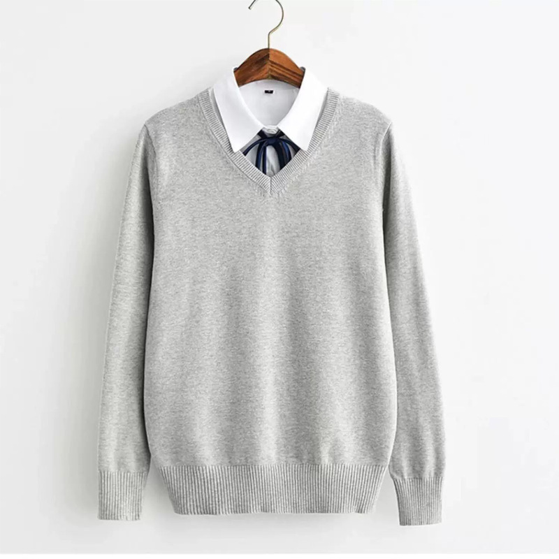 V 넥 풀오버 스웨터 여성 단색 대학 스타일 일본 JK 유니폼 가을과 겨울 스웨터 긴 소매 가을