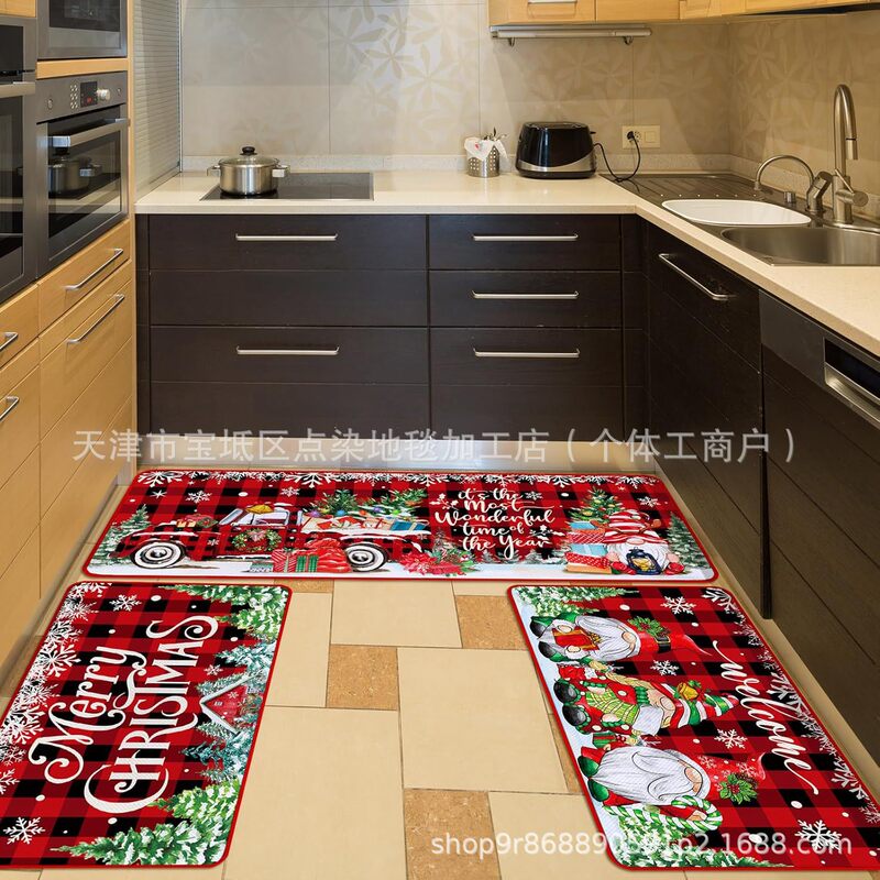 Cross-border Christmas Three-piece Kitchen Absorbent Dirty Resistant Floor Mat Easy-care Floor Mat Entrance Door Floor Mat in stock