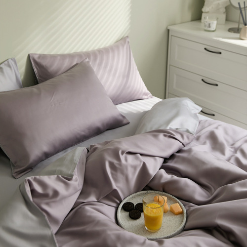 Solid Color 100% Lyocell Tencel Four-Piece Set Silk Texture Naked Sleep Summer Bedding Ice Silk Sheets Bed Skirt Bed Linen 