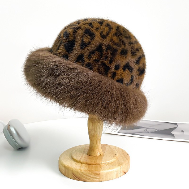 E-869 imitation mink full wool mongolian hat-leopard print