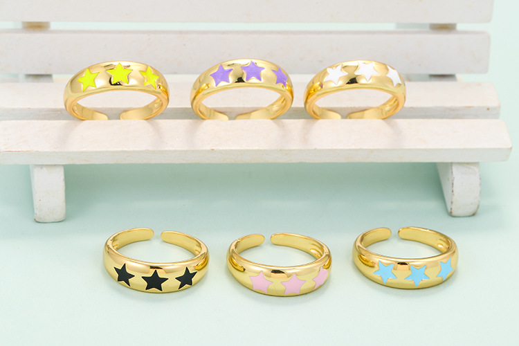 Birthday Occasion Simple Retro Five-pointed Star Color Oil Drop Geometric Copper Ring Wholesale Nihaojewelry