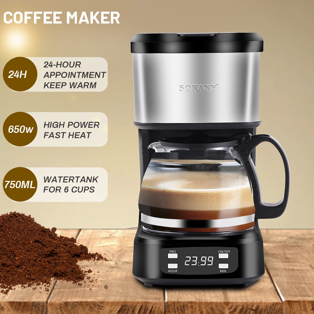 Cross-Border American Standard 110V Electric Coffee Machine 750ml Drip American Coffee Pot Can Be Reserved and Kept Warm for 24 Hours