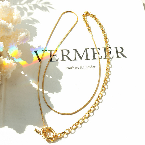 European and American hot selling OT buckle adjustable length chain sweater chain titanium steel plated 18k gold personalized trendy jewelry for women