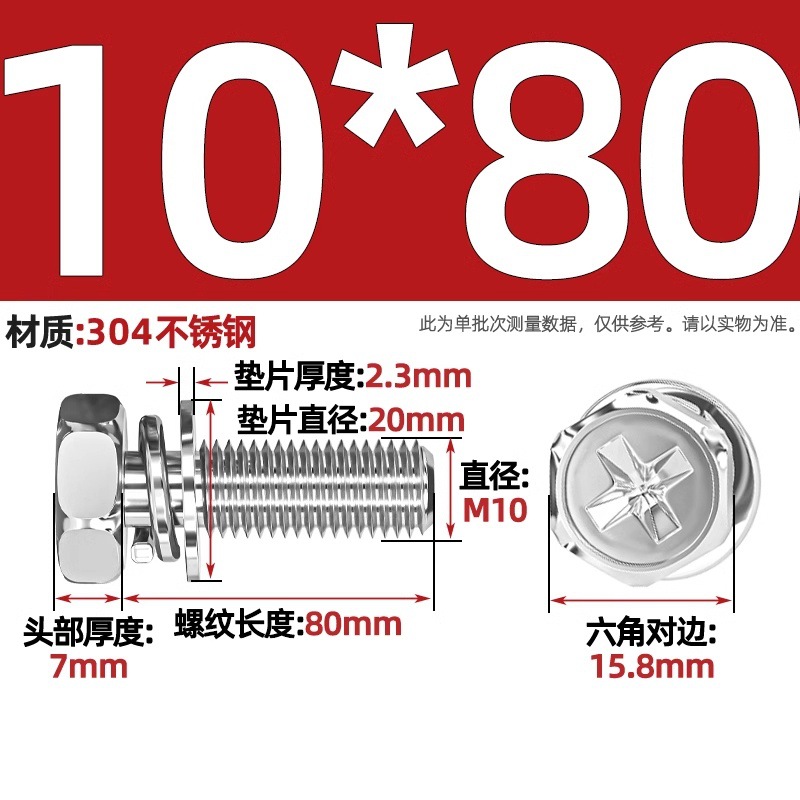 Болт комбинированный Tianzhuo Hardware M10x80 сталь 304