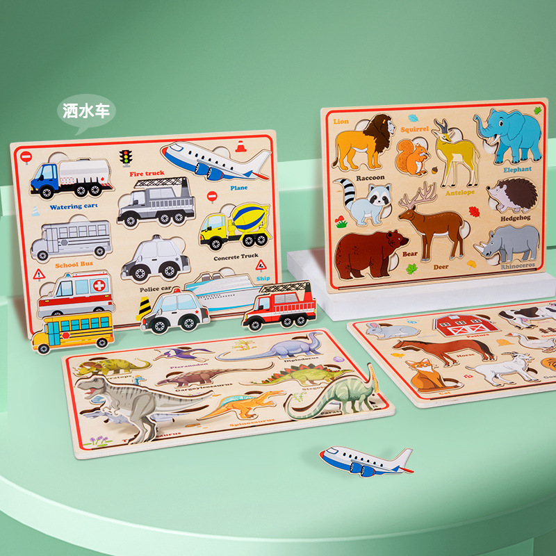 Madera magnética tridimensional rompecabezas de la historia bebé niños Animal dinosaurio tráfico cognición Montessori Educación Temprana Juguetes Educativos