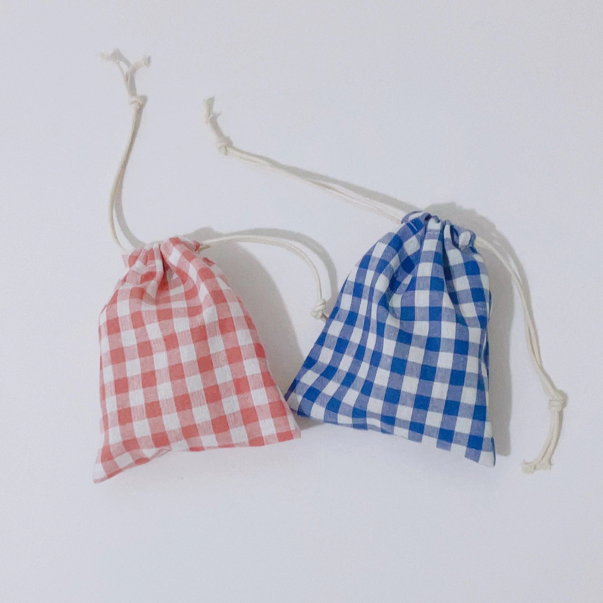 Korean-Style Simple Plaid Storage Bag Drawstring Pouch Portable Travel Storage Organizer Bag