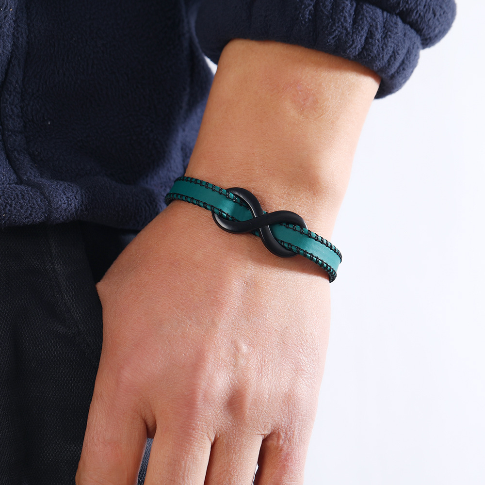 Men's Gender Hip-Hop Solid Color 304 Stainless Steel Pu Leather Men's Bracelets Men Cord & Leather Bracelets