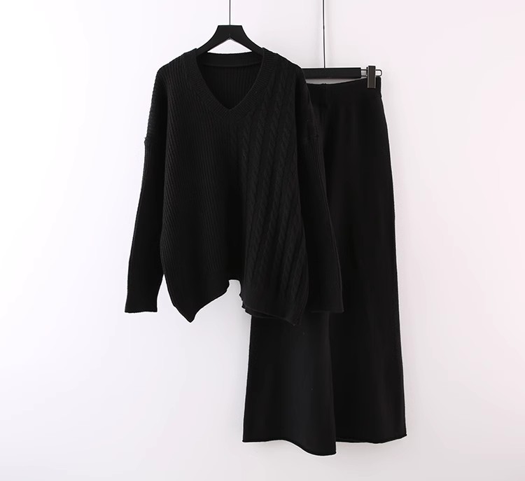 Women's Pant Sets Knitted Pullover Sweater And Wide Leg Trousers_voghion.com
