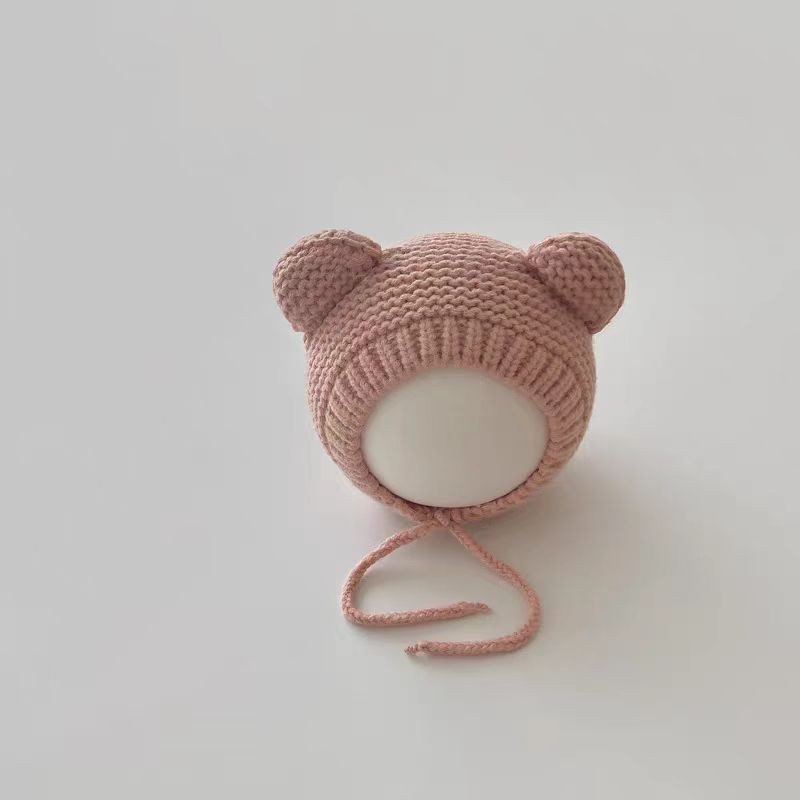 ベビー帽子秋と冬暖かいウール帽子かわいい赤ちゃん男の子と女の子クマ耳保護冬耳保護ニット帽子|undefined