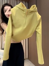 超好看黄色半拉链连帽加绒卫衣女士2025秋冬新款时尚洋气上衣帽衫