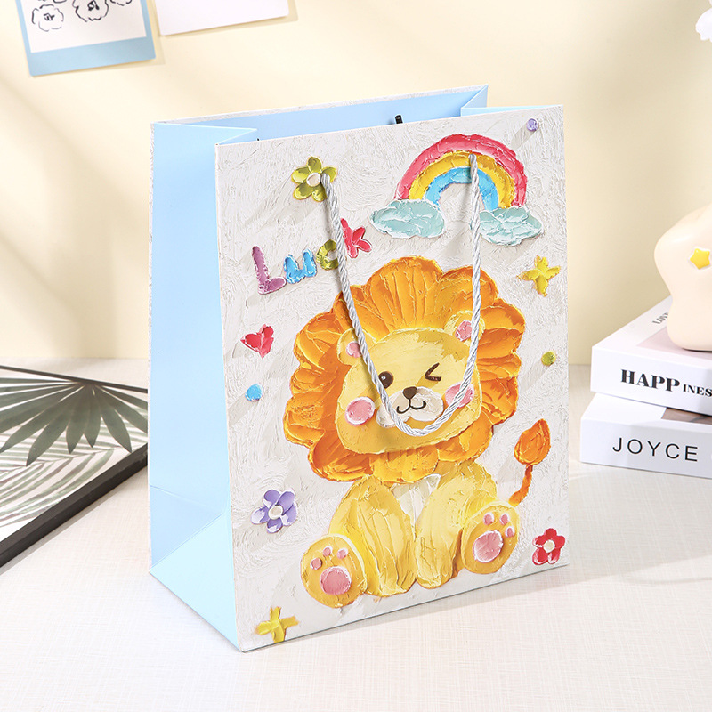 可爱狮子油画卡通礼品袋精美生日手提袋加厚纸袋服装店糖果包装袋