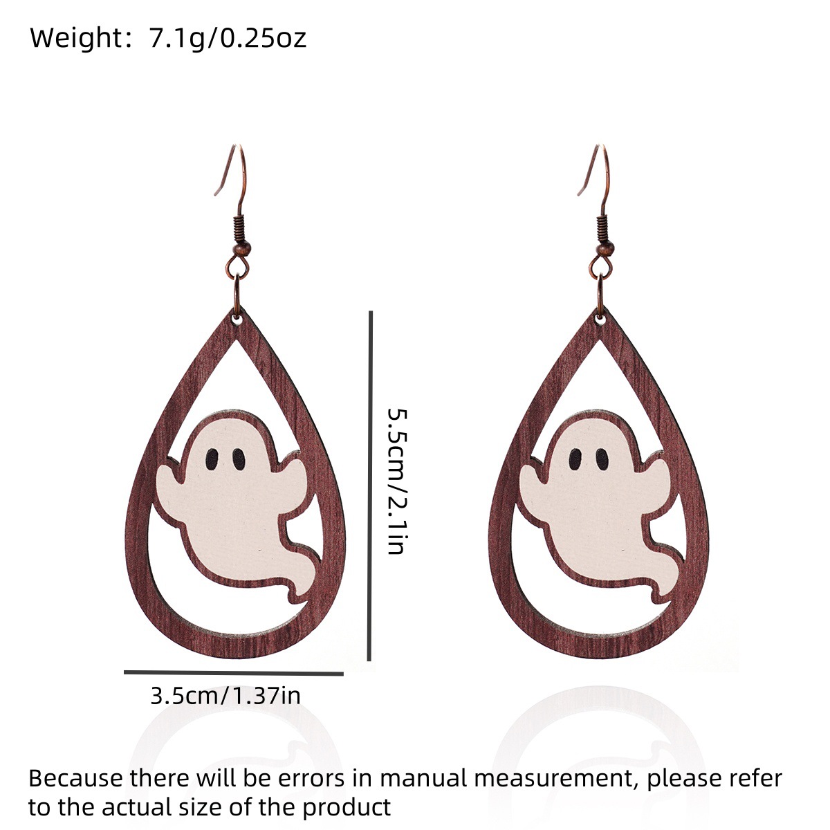 14g Weight Iron Ear Needle Material Drop Earrings Classification 1 Pair Quantity Party, Festival, Street Occasion Wood Material Halloween Festival ghost, Spider, Skull Pattern Women's Gender Hip-Hop, Funny Style 1 Pair Halloween Hip-Hop Funny Ghost Spider Skull Wood Drop Earrings 4