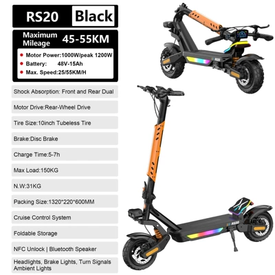 Factory wholesale European and American overseas warehouse 10inch Off-road electric scooter 2400W high power 48V long range shock absorption (Qatlanan elektrik skuterlər) - lithium-battery-48v-15ah-front-and-rear-dual-shock-absorbers-long-range-45-55km-1200w-high-power