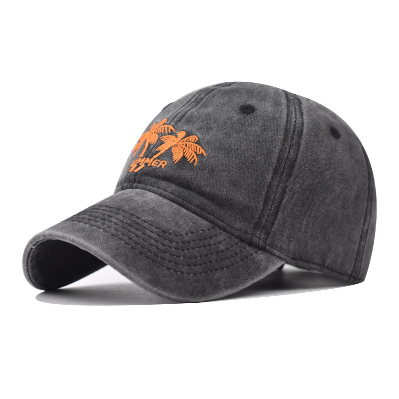 Algodón transfronterizo de árbol de coco gorra de béisbol de dibujos animados lavada gorra de béisbol bordada Comercio exterior europeo y americano lavada gorra de pico