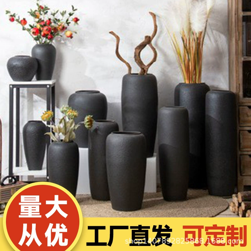 Большая керамическая ваза из Цзиндэчжэня для декора гостиной, напольная ваза для сухоцветов, винтажная глиняная емкость, ваза для сухих веток, цветочный горшок в новом китайском стиле.
