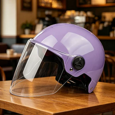 for Electric Bikes and Motorcycles, Riding — Motosiklet kaskı (dəbilqə) - purple-transparent-long-mirror