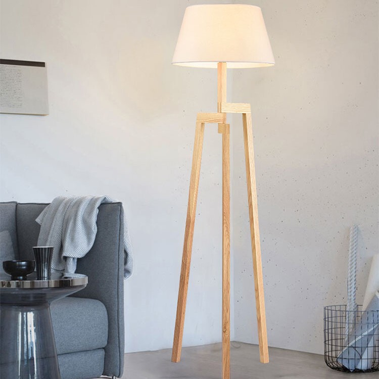 Modern Nordic Style Simple Solid Wood Creative Living Room Bedroom Study Floor Lamp Linen Tripod Floor Lamp