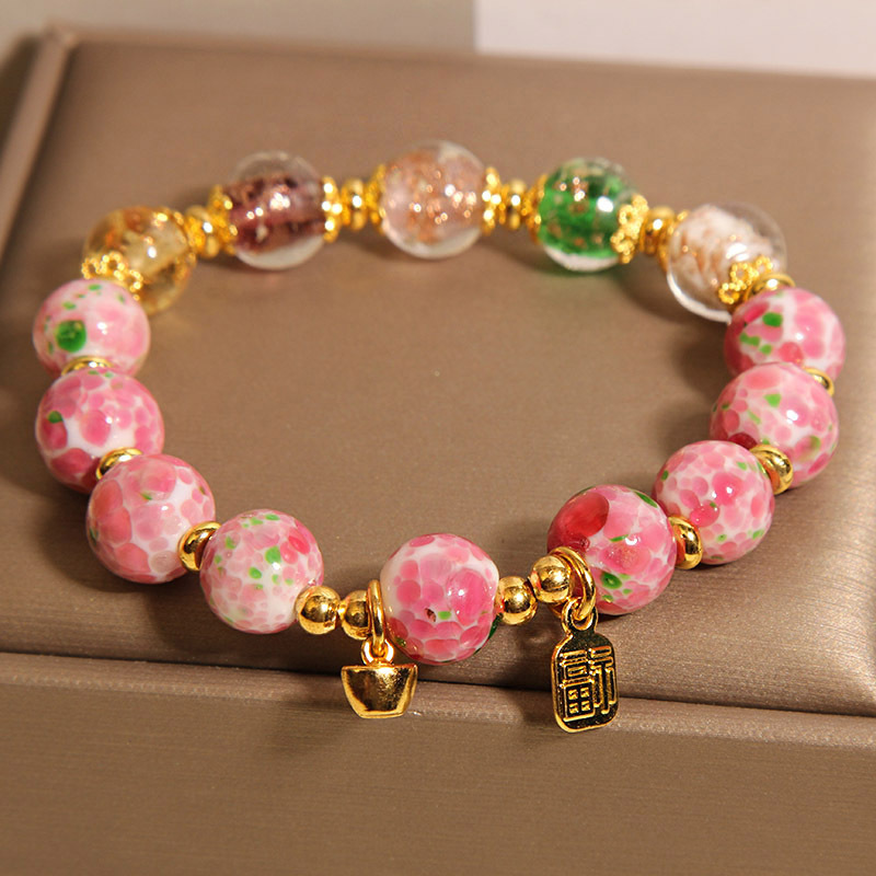 Nueva pulsera de cristal de esmalte de jardín de rosas de estilo chino para mujer, pulsera de lujo ligero, de nicho de alta gama, brazalete de bendición de la suerte