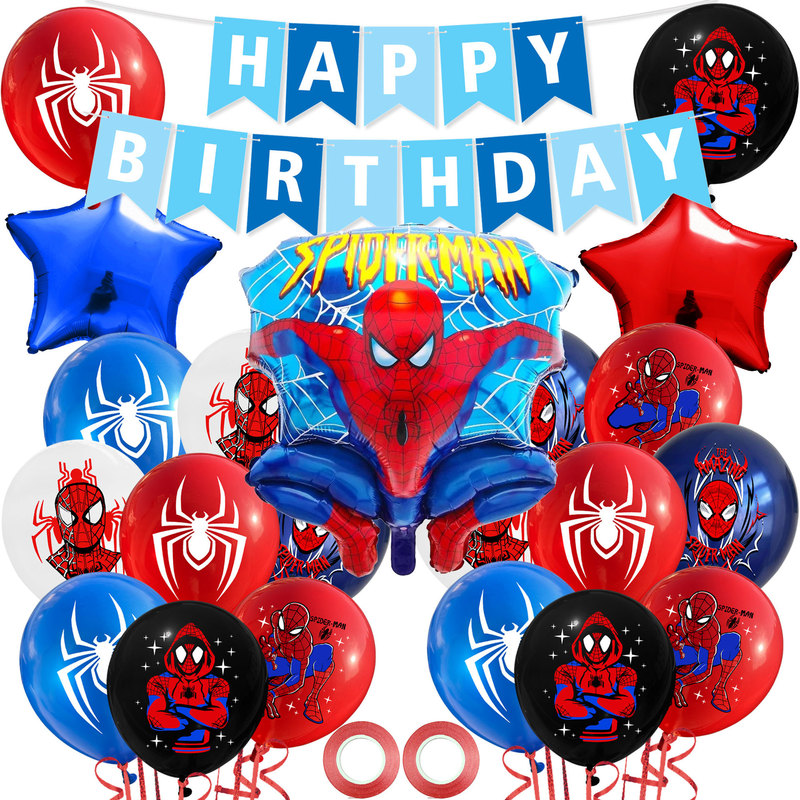 Amazon Superhero Spiderman Aluminum Film Latex Balloon Flag Pull Set Happy Birthday Party Decorative Layout